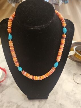Sterling, Spiney Oyster and Sleeping Beauty Turquoise Necklace